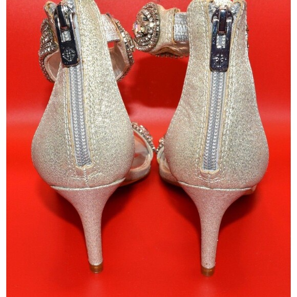 Antonio Melani Women’s Sandals 6M Silver Glitter Jeweled Ankle Strap Heels 2.5” - Picture 4 of 12